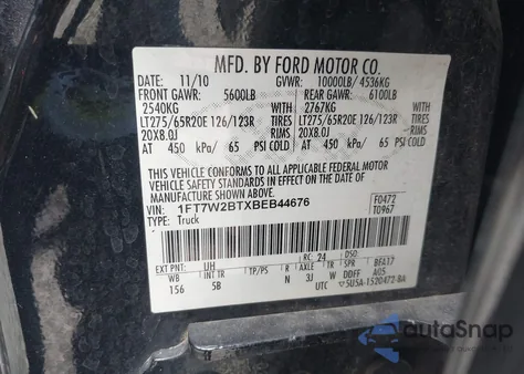 2011 Ford F-250 Lariat z USA, uszkodzony, nr VIN 1FT7W2BTXBEB44676